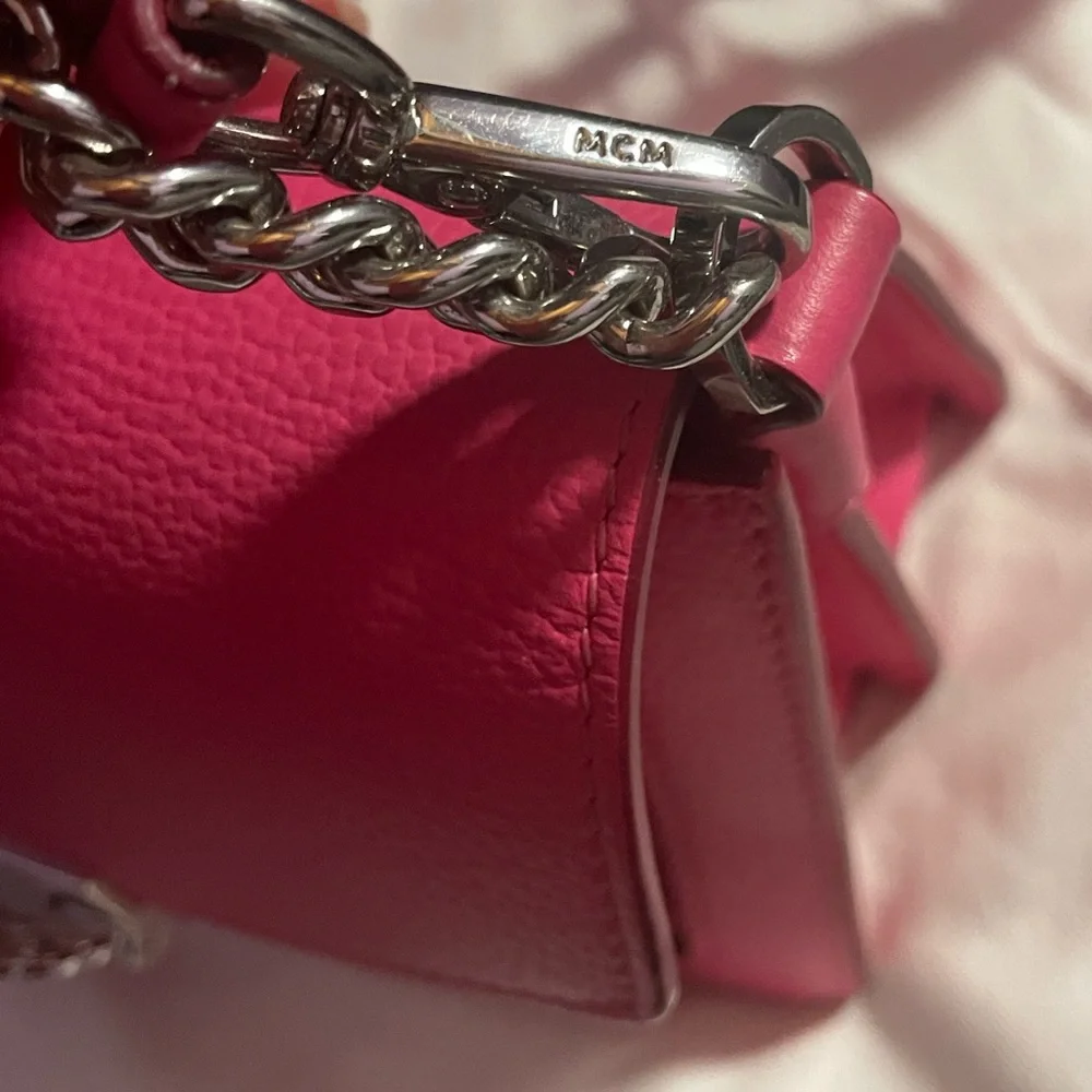 MCM Calfskin Patricia Crossbody Bag Silver Chain Sugar Pink! Limited Edition! - Picture 13 of 15